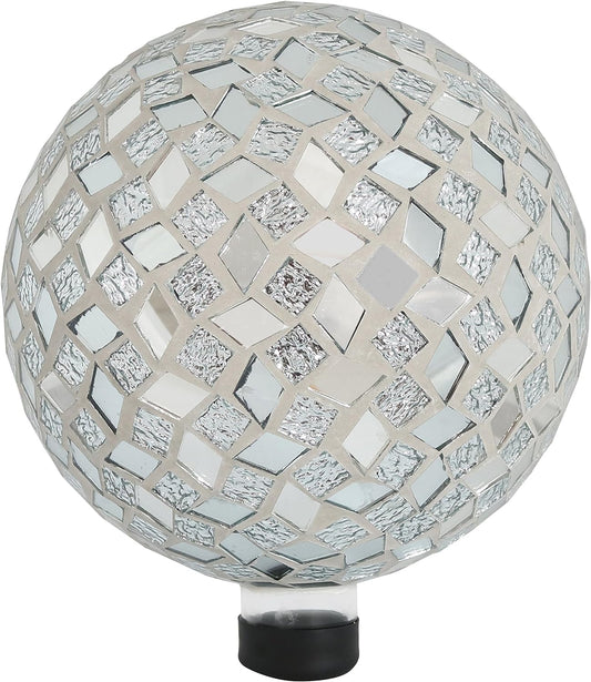 Sunnydaze 10-inch Gazing Ball for Garden - Crackled Glass Mosaic Gazing Globe for Outside - Mirrored Diamond Mosaic