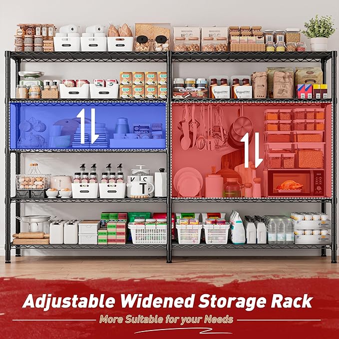 REIBII 73''W Storage Shelves Load 1650 LBS Metal Shelving 5-Tier Wire Shelving Unit for Storage Rack Adjustable Heavy Duty Metal Shelves for Pantry Kitchen Garage, 17.7" D x 73" W x 71" H，2PCS