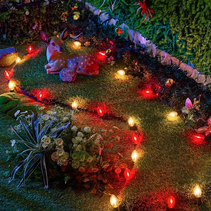 Brightown 25 Pack C9 LED Christmas Light Bulbs, Red and Warm White Plastic C9 Shatterproof LED Bulbs Replacement for Christmas String Lights, E17 Intermediate Base