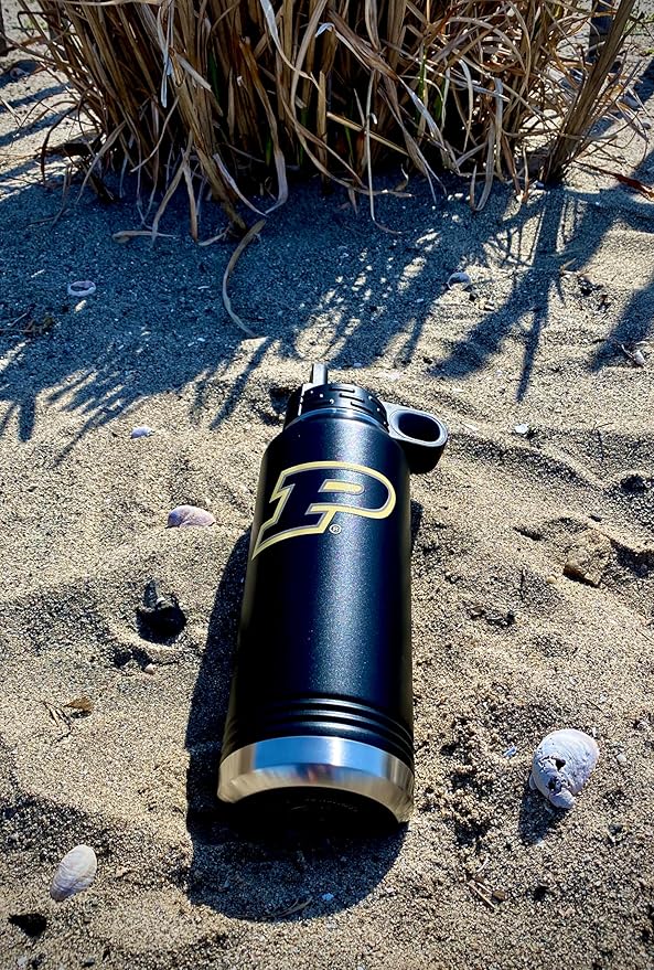 Purdue University Boilermakers 32oz Stainless Steel Double Walled Hot/Cold Vacuum Insulated Water Bottle Pop-Up Sippy Lid - March Madness and Tailgate Pride – For Gym, Pool, Beach, Auto and Office