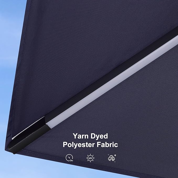 PURPLE LEAF 10 Feet Patio Umbrella Solar Powered LED Square Outdoor Cantilever Umbrella with LED Lights Aluminum Offset Umbrella with 360-degree Rotation for Garden Deck Pool Patio Navy Blue