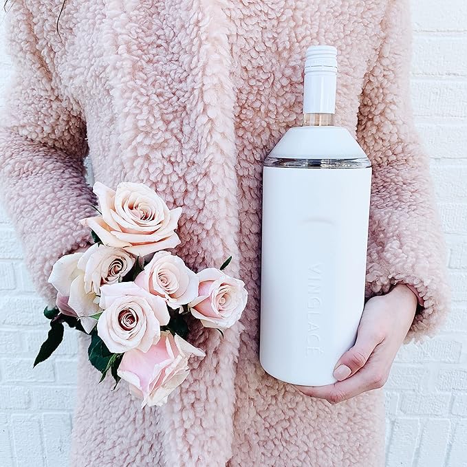 Vinglacé Wine Bottle Chiller- Portable Champagne Insulator- Stainless Steel Wine Cooler Sleeve, White