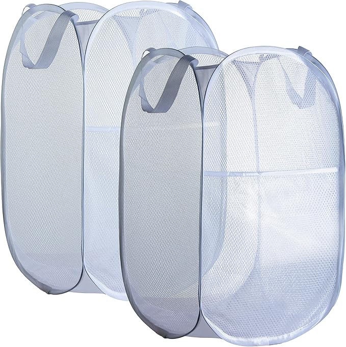 Collapsible Mesh Laundry Basket，Pop Up Laundry Hamper-Easy Storage, Ideal for Home and Travel Use (2 light gray)