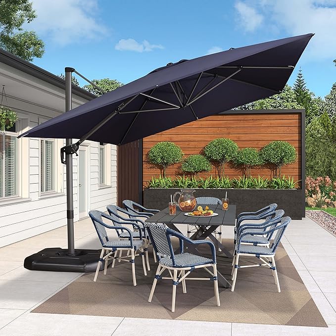 PURPLE LEAF 10' X 13' Patio Umbrella Outdoor Cantilever Rectangle Umbrella Aluminum Offset Umbrella with 360-degree Rotation for Garden Deck Pool Patio, Navy Blue