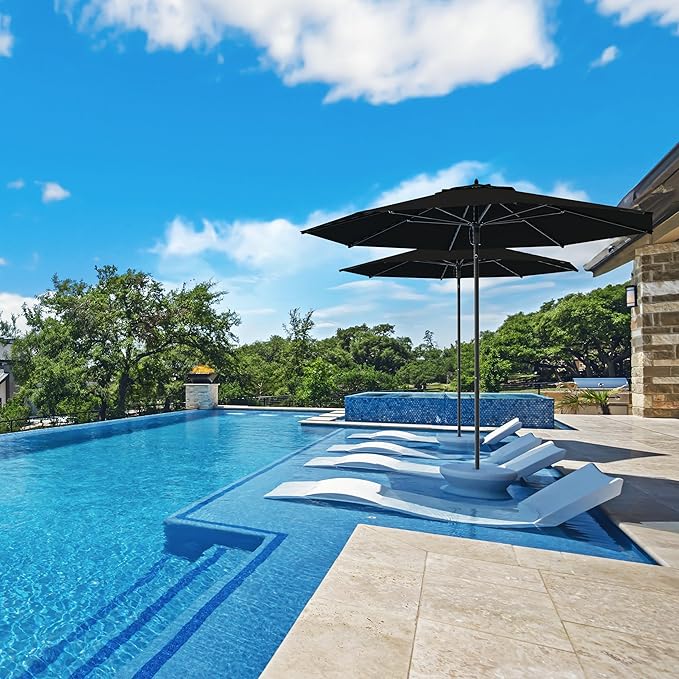 Midtown Umbrellas Push and Pop 10 Feet Outdoor Umbrella, Ebony (Black) Polyester Fabric - Fiberglass Ribs Deck Patio Umbrella, Backyard Umbrella, Garden Umbrella & Pool Umbrella - Black Pole