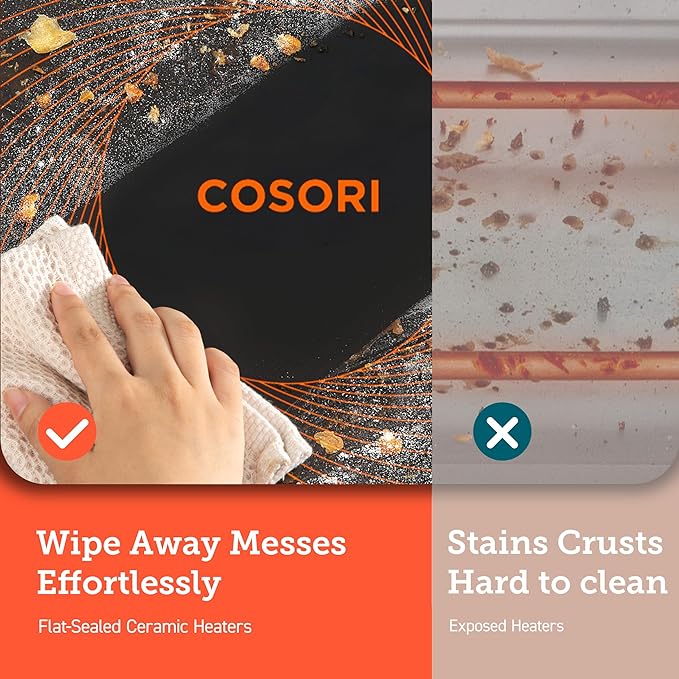 COSORI Ceramic Air Fryer Toaster Oven Combo, 11-in-1 Flat-Sealed Heating Elements for Easy Cleanup, Innovative Burner Function, 6 Accessories & Recipes, 26QT, Silver, Stainless Steel