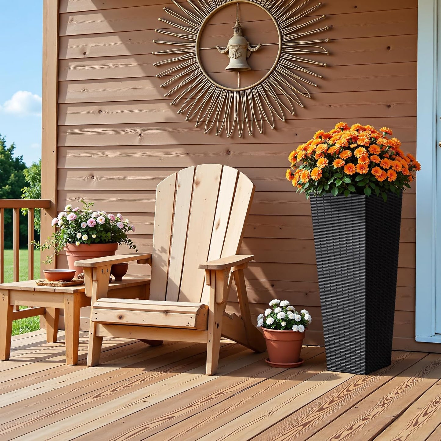 Devoko Resin Tall Planters for Outdoor Plants Set of 2, Large Taper Outdoor Planter Pots with 4 Drainage Holes, Flower Pots Modern Decor for Porch, Patio, Backyard, Home Garden (Black, 32")