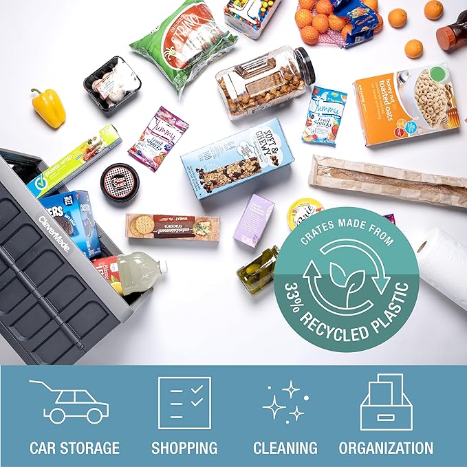 CleverMade Collapsible Storage Bins - Stone 3 Pack 62L / 16 Gal holds 100 lbs - Stackable Containers Heavy Duty Capacity Crates Space-Saving