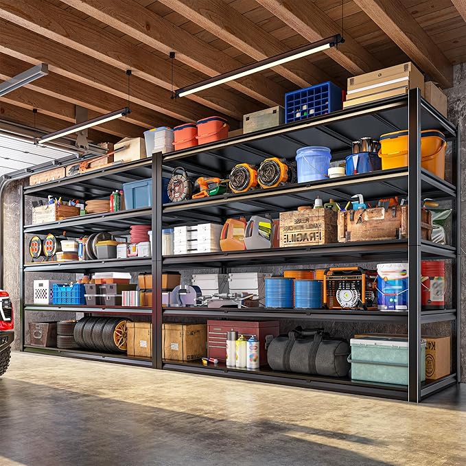59.8" W x 72.2" H x 24.2" D Storage Shelves Metal Shelving, 3000LBS Garage Shelving Unit with Adjustable Shelf, 5 Tier Storage Rack for Garage, Pantry, Warehouse, Basement, Black