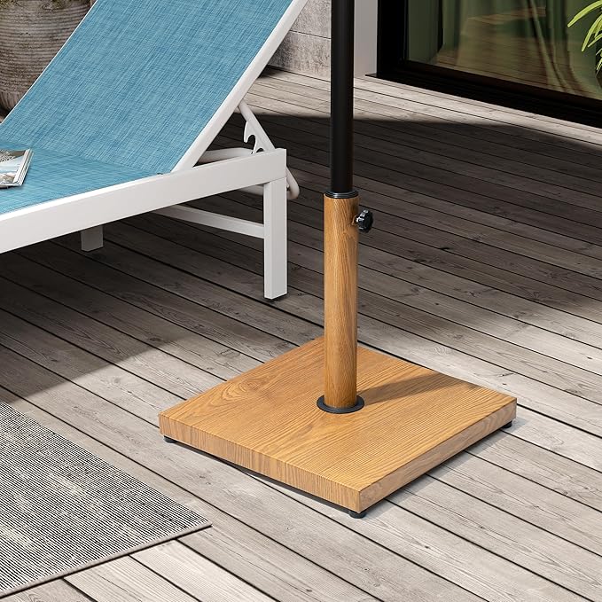 Patio Umbrella Base, 43lbs Outdoor Heavy Duty Square Concrete Stand Market Umbrella, Teak Brown