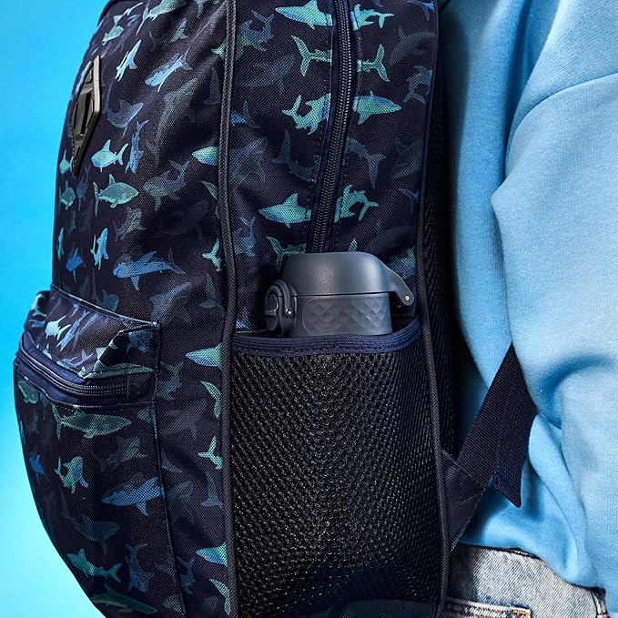 Ion8 Kids Water Bottle, Steel 400 ml/13 oz, Leak Proof, Easy to Open, Secure Lock, Dishwasher Safe, Hygienic Flip Cover, Carry Handle, Easy Clean, Durable, Scratch Resistant, Carbon Neutral, Navy Blue