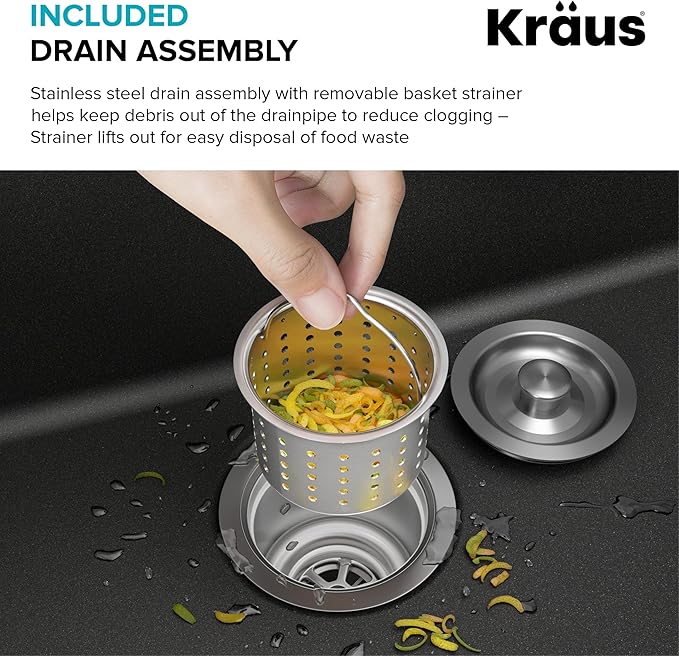 KRAUS Quarza 31-inch Drop-In/Undermount Single Bowl Granite Kitchen Sink in Black Onyx, KGD-412B