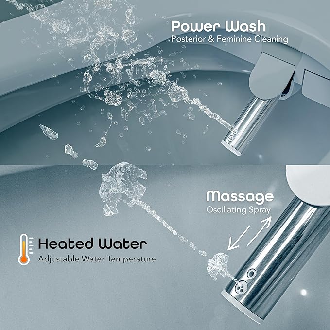 BidetMate 3500 Series Electric Bidet with Dryer, Heated Smart Toilet Seat with Automatic Opening and Closing Lid & Seat, Unlimited Heated Water, Remote, Warm Air Dryer, and Self-Cleaning - Elongated