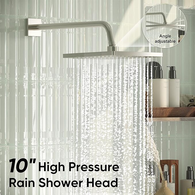 Esnbia Shower System, Shower Faucet Set with Shower Valve, 10 Inches Shower Heads with Handheld Spray Combo, Wall Mounted Shower Fixtures, High Pressure Shower Hardware Set, Brushed Nickel