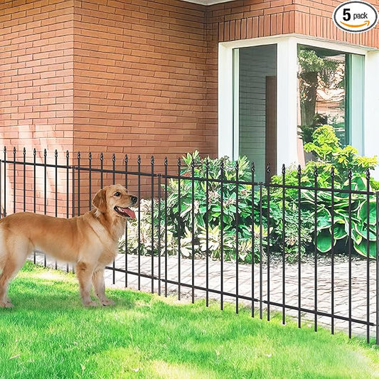 Metal Garden Fence 30 in H x 10 ft L,Border Fence Panels Animal Barrier for Dogs, No Dig Garden Fencing for Yard Patio Flower Bed Lawn Outdoor,5 Panels + 6 Stakes Black