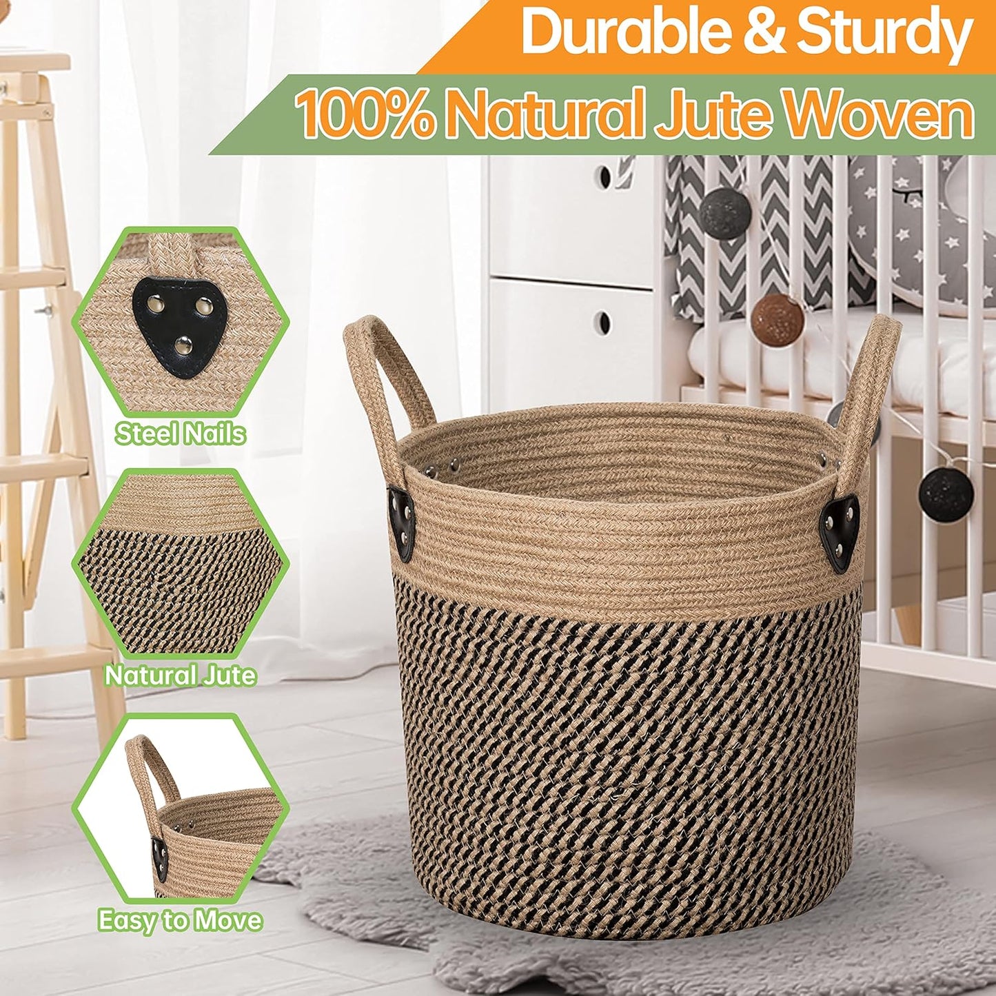 Jute Rope Basket - 10"x10" Woven Plant Pot Holder with Handles, Boho Indoor/Outdoor Planter Cover, Multifunctional Storage