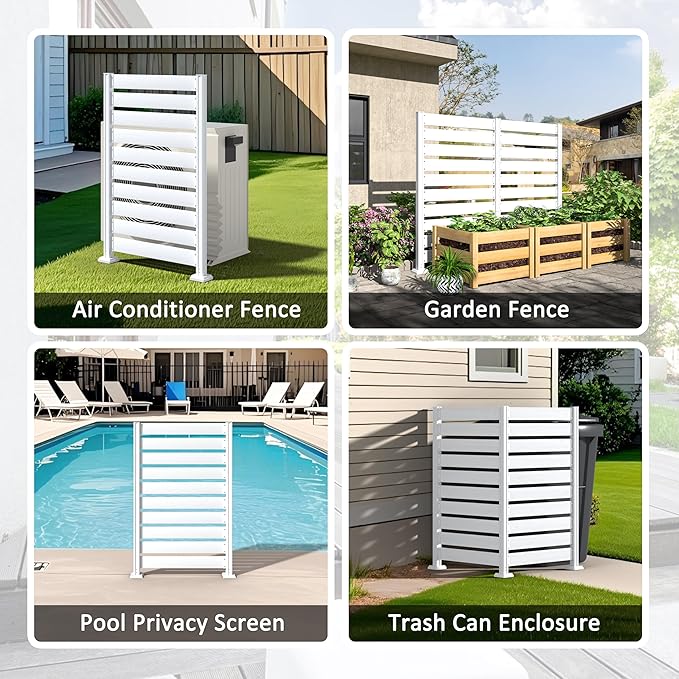 MUPATER 5ft × 3.3ft Wooden Privacy Screen,Easy No-Dig Installation,Two Setup Methods,Aluminum Post,Outdoor Use on Hard Surfaces&Soil,Ideal for Hiding Trash Cans,Air Conditioner Fencing,White(1 Panel)