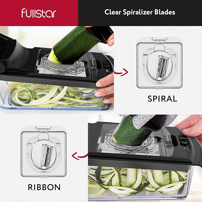 Fullstar Vegetable Chopper - Food Chopper - Onion Chopper - Vegetable Slicer & Spiralizer - Veggie Chopper with Container - Kitchen Gadgets - Home Essentials - Kitchen Accessories (4 in 1, Clear)