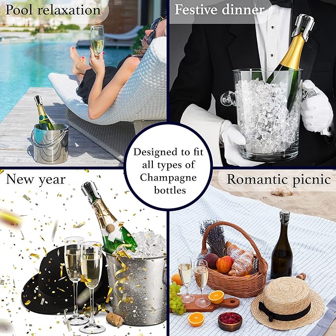 Champagne Stoppers for Sparkling Bottle Sealing - Saver Accessories Toppers for Wine Napa Moet Bottega - Dual-sided Stainless Steel Cover Bottles, Champagne corks for sparkling wine Silver Gray 6 pack