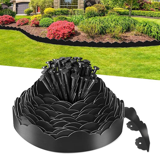 Landscape Edging Border 2.8 in Tall 100FT No Dig Garden Edging Borders with 150pcs Spikes Plastic Lawn Edging for Yard, Pathway and Flower Beds Fence, Black