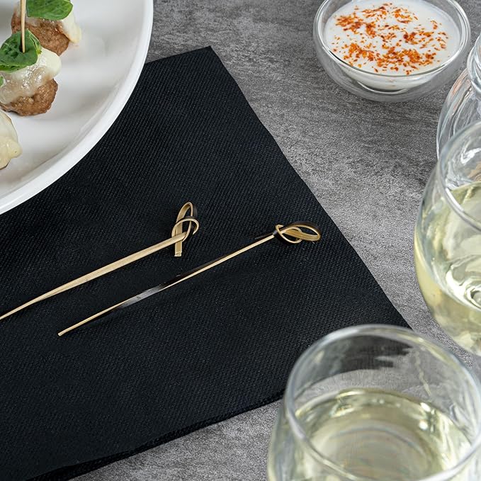 Restaurantware 6 Inch Twisted Bamboo Skewers 1000 Sturdy Disposable Bamboo Food Picks - Sturdy Looped Knot Black Bamboo Appetizer Picks Sustainable For Serving Appetizers and Cocktail Garnishes