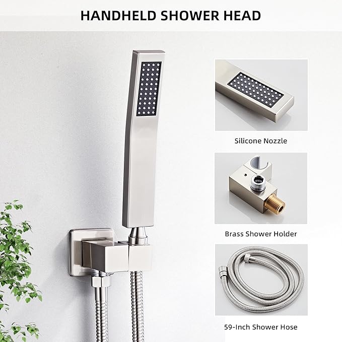 Shower Faucet Set Complete with Tub Spout Shower System Wall Mounted with 8 inch Rainfall Shower Head and Handheld Shower Rain Shower Combo for Bathroom, Brushed Nickel