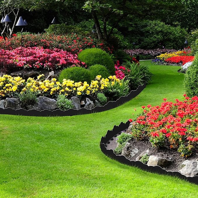 Landscape Edging Border 4 in Tall 33FT No Dig Garden Edging Borders with 50pcs Spikes Plastic Lawn Edging for Yard, Pathway and Flower Beds Fence, Black
