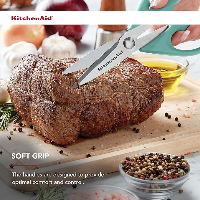 KitchenAid All Purpose Kitchen Shears with Protective Sheath for Everyday use, Dishwasher Safe Stainless Steel Scissors with Comfort Grip, 8.72-Inch, Aqua Sky