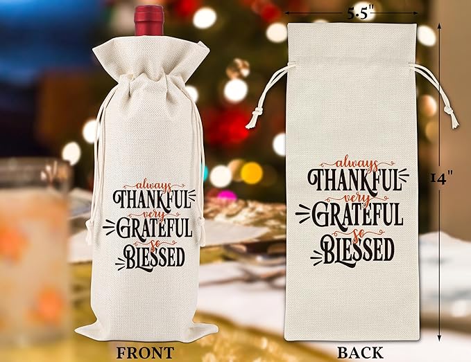 Grateful Wine Bag,Thank You Friend for the Gift,Party Thank You Favor,Family Holiday Gifts,Thank You Gifts for Colleagues,Employee,Family,Women,Social Workers,Bosses,1 Drawstring Gift Wine Bag,Q28