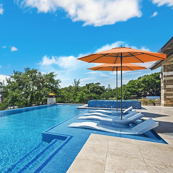 Midtown Umbrellas Push Pop Sunbrella Umbrella 10 Feet Large Outdoor Umbrella With Canvas Tuscan Acrylic Fabric - Deck Patio Umbrella, Backyard Umbrella, Garden Umbrella & Pool Umbrella - Black Pole