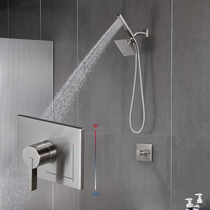 Shower Faucet Set Dual Shower Heads with Handheld Spray Combo, All Metal 6" Dual Shower Head Combo and 3-Way Diverter, Shower Faucet Set with Valve