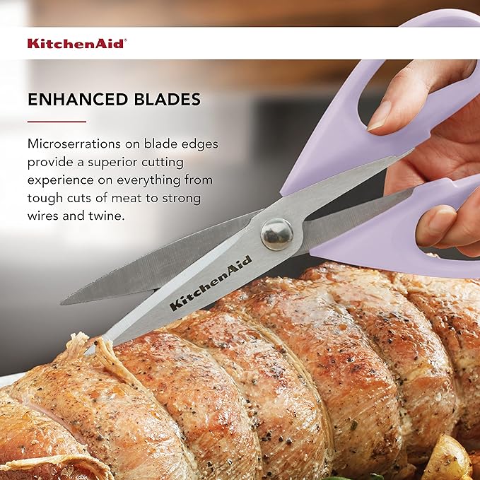 KitchenAid All Purpose Kitchen Shears with Protective Sheath for Everyday use, Dishwasher Safe Stainless Steel Scissors with Comfort Grip, 8.72-Inch, Lavendar Cream