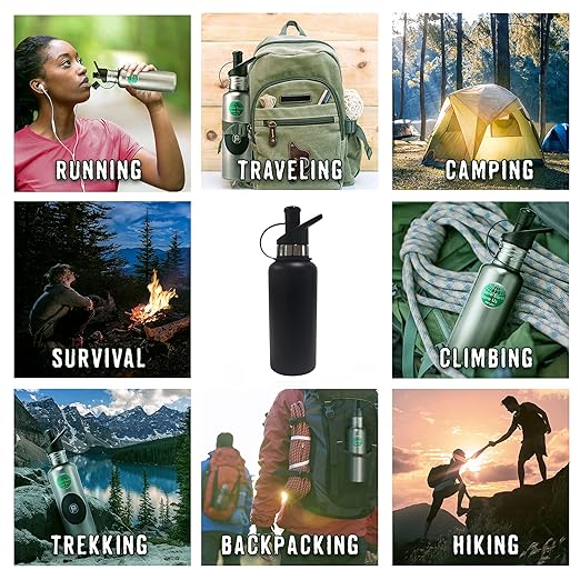 Classic 20oz Vacuum Insulated Stainless Steel Water Bottle with Filter Camping Hiking Backpacking Outdoor Emergency