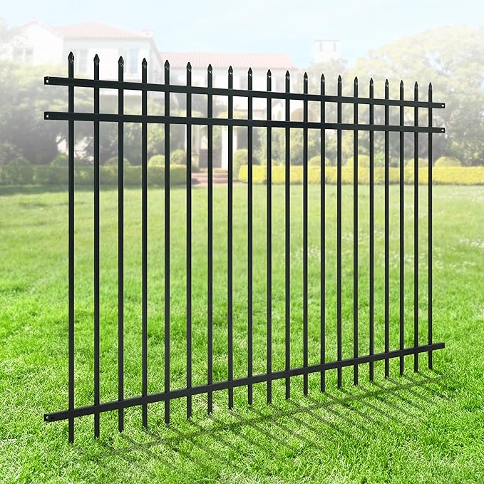 Fencer Wire Heavy Duty Pinnacle Fence Barrier Panel, 5FT Height X 8FT Width Anti-Rust Metal Fencing Panel, 2” Diameter Steel Outdoor Decorative Garden Fence Panel for Yard, Pool, Patio, Single Panel