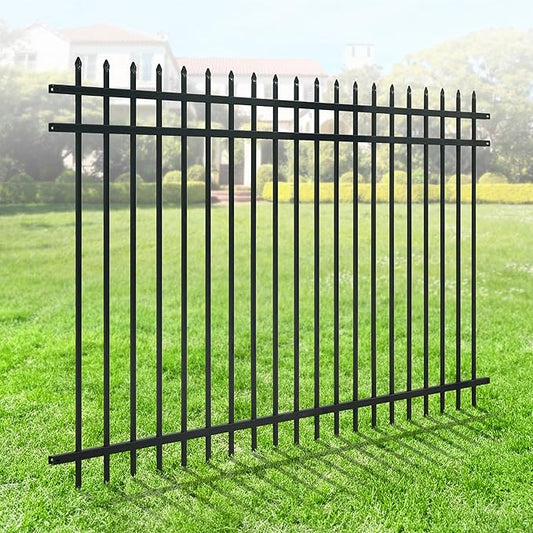 Fencer Wire Heavy Duty Pinnacle Fence Barrier Panel, 5FT Height X 8FT Width Anti-Rust Metal Fencing Panel, 2” Diameter Steel Outdoor Decorative Garden Fence Panel for Yard, Pool, Patio, Single Panel