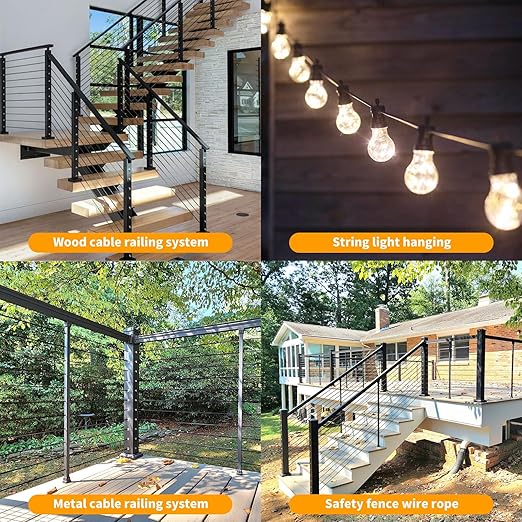 1/8 T316 Black Stainless Steel Cable – 300FT Steel Wire Rope for Cable Railing Kit and Hardware – Heavy Duty, Corrosion-Resistant, Flexible Design for DIY, Marine, and Outdoor Applications