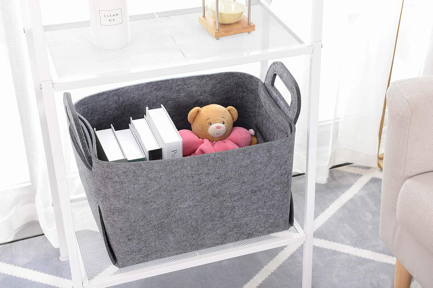 Minoisome Storage Basket Felt Storage Bin Collapsible& Convenient Box Organizer with Carry Handles for Office Bedroom Closet Babies Nursery Toys Laundry (Gray, 15.7inch（L）×11inch（W）×10inch（H）)