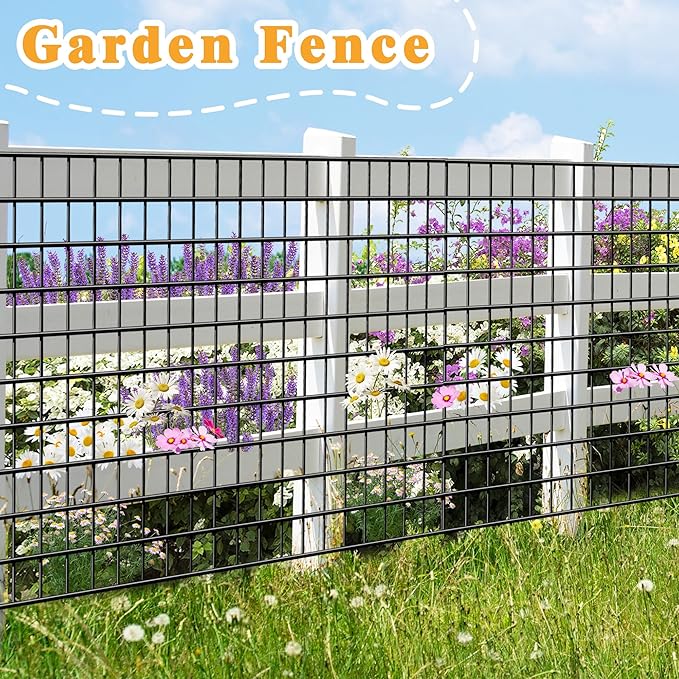 Black Metal Garden Fence, 72inch(H) x 50ft(L), 2 inch x 3 inch,14GA 2/3/4/5/6 Ft Tall Chicken Wire PVC Coated Welded Wire Mesh Roll for Dogs Border Yard Vegetable Plant Protection Poultry Netting