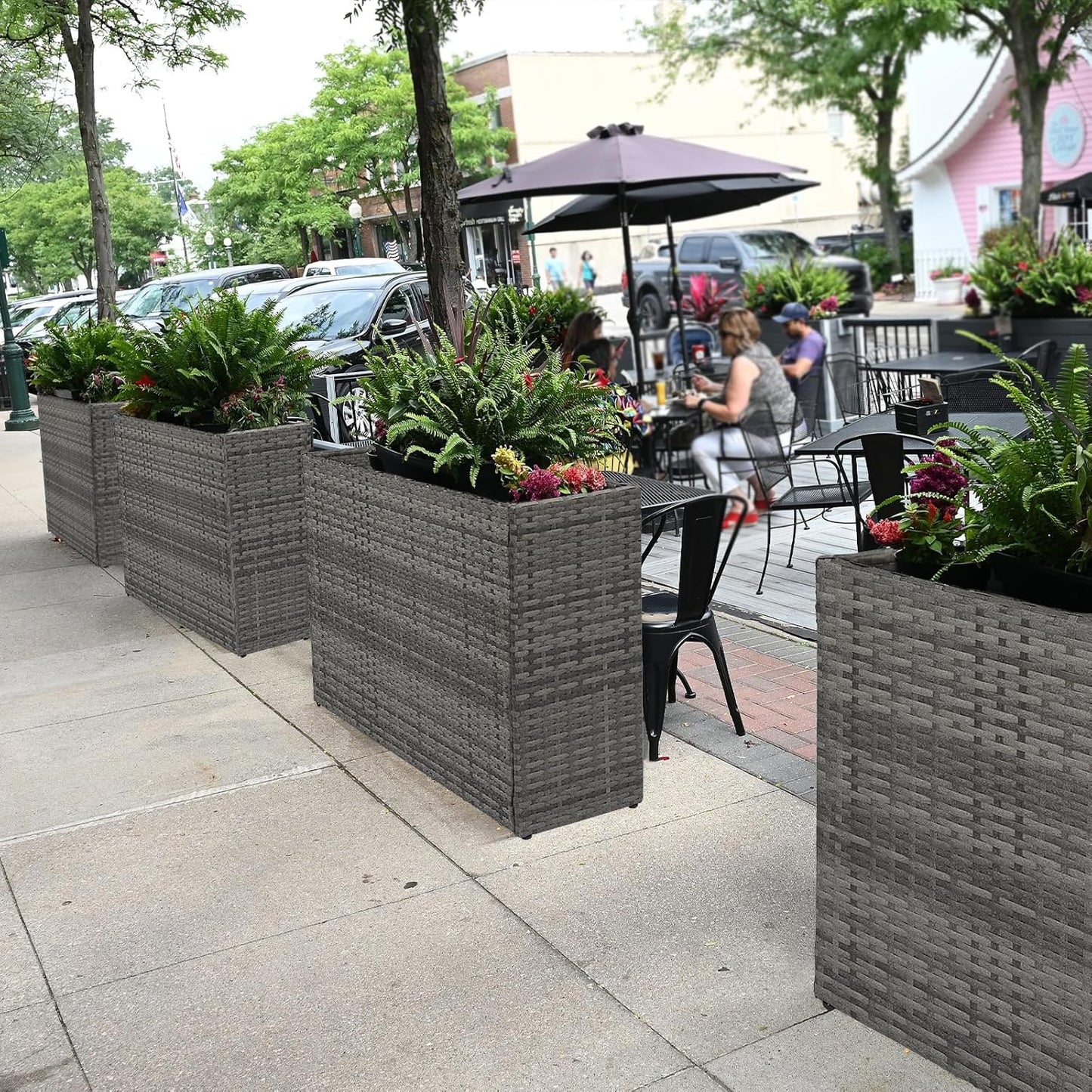 LEWIS&WAYNE Large Rectangular Block Planter Box Handmade Wicker Tall Planters for Outdoor Plants with Removable Liners Modern Planter for Indoor Outdoor Patio Deck - Gray, 32''x11''x24''