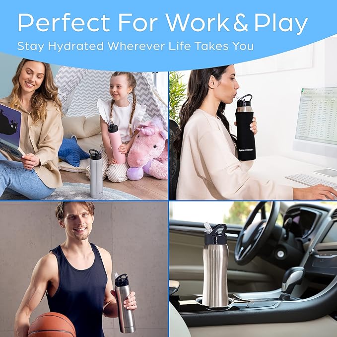 Insulated Stainless Steel Metal Water Bottle with Straw Lid - Vacuum Insulated Water Bottles, Keeps Hot and Cold - Sports Canteen Bottle