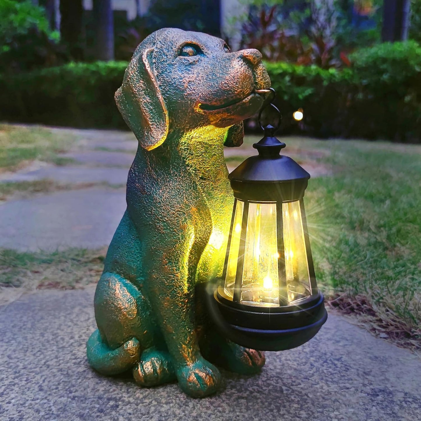 Dog Garden Statues with Solar Lantern Outdoor Decor-Dog Solar Figurines Lights Decorations for Patio Yard Lawn Ornaments-Gifts for Birthday Easter Housewarming