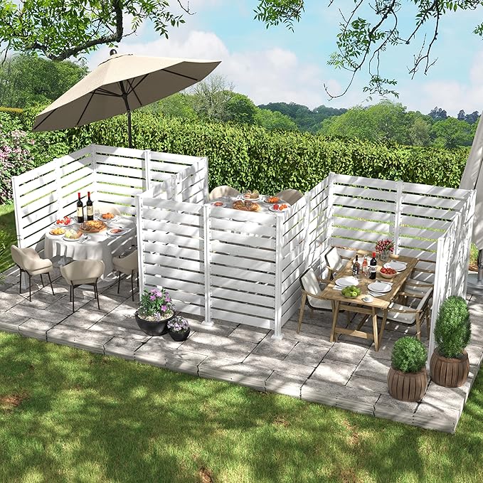 MUPATER 60"×78" No-Dig Privacy Screen, Sturdy Outdoor Screen for Hard Ground & Soil, Flexible Installation, Sturdy Aluminum Column, Decorative Fence Panel, Air Conditioner Shield, White (2 Panels)