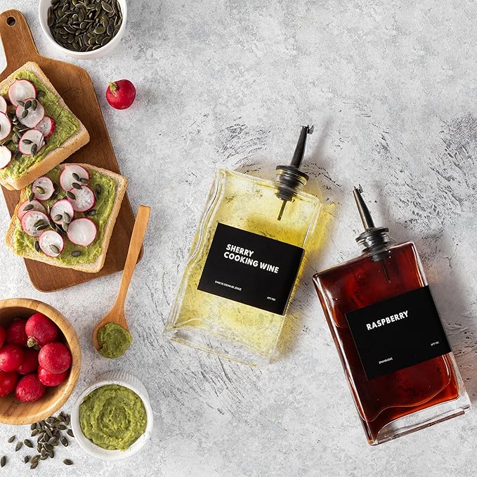 Olive Oil Dispenser for Kitchen, Cooking Oil and Vinegar Dispenser Set, Olive Oil Bottle, Soy sauce dispenser, coffee syrup bottles - 2 pcs, Black