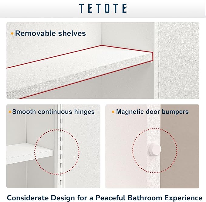 TETOTE Medicine Cabinet Mirror White Framed 21 x 27 Inch Aluminum Framed Surface or Recessed Wall-Mounted Bathroom Medicine Cabinets Beveled Mirror with Storage 1 Door Modern Farmhouse