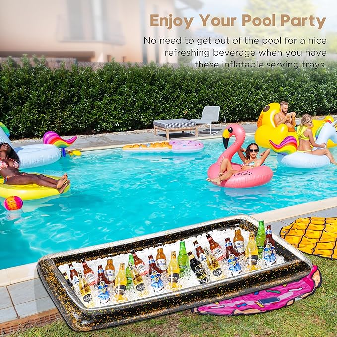 HBlife 2 PCS Inflatable Serving Bar, Inflatable Buffet Cooler for Party, BBQ, Luau, Salad Ice Tray Food Drink Containers with Drain Plug and 1 Hand Air Pump,