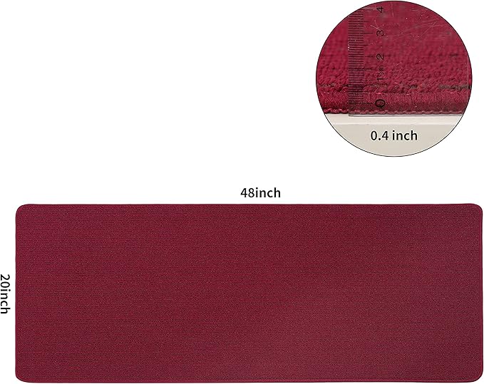 COSY HOMEER 20X48 Inch Kitchen Rug Mats Made of 100% Polypropylene Strip TPR Backing Soft Kitchen Mat Specialized in Anti Slippery and Machine Washable,for Kitchen, Floor Home,Office,Sink,Laundry,Red