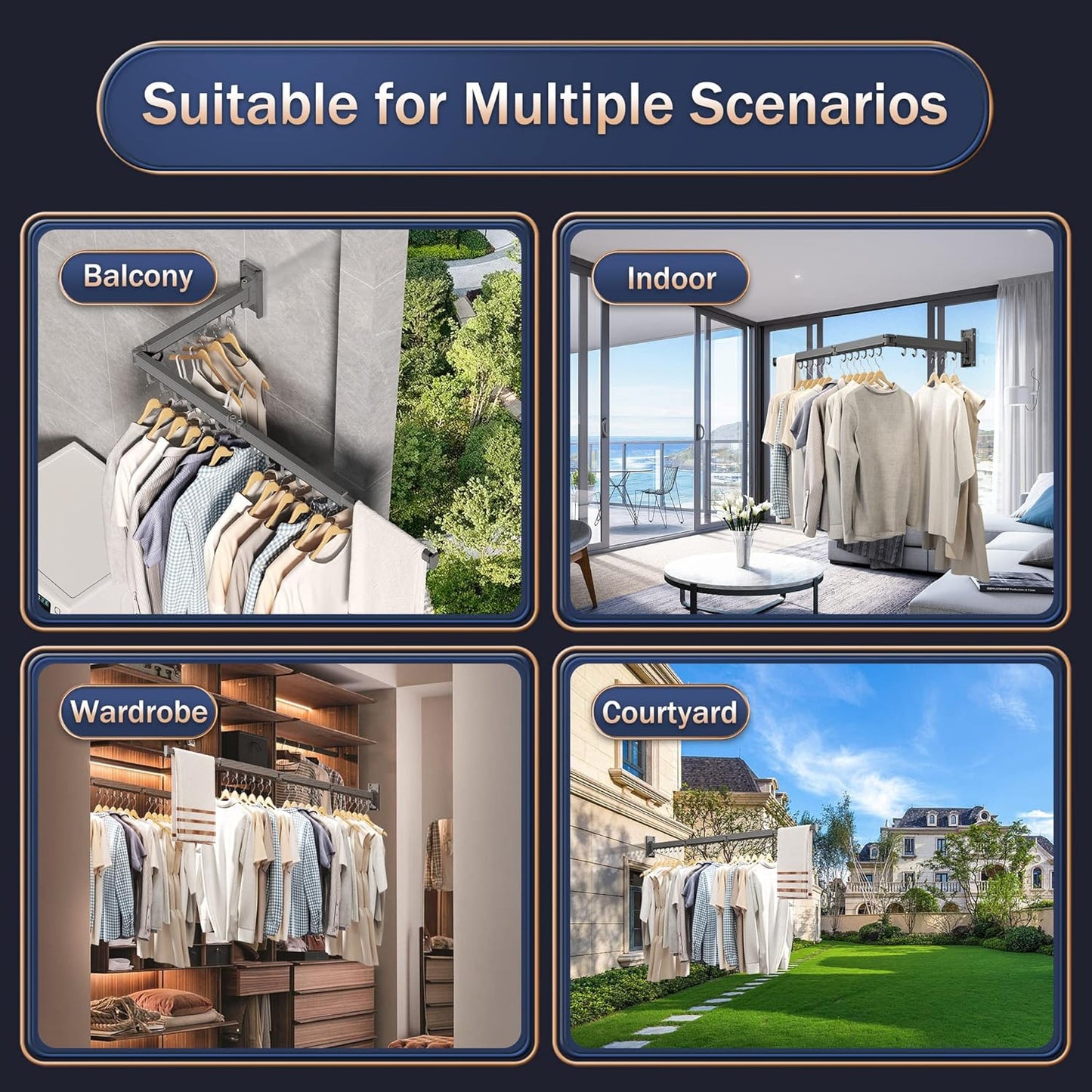 Wall Mounted Clothes Drying Rack,Laundry Drying Rack Wall Mount,Clothes Hanger,Drying Rack Clothing,Retractable Laundry Rack for Hanging Clothes,Collapsible,Foldable,Grey-Hooks