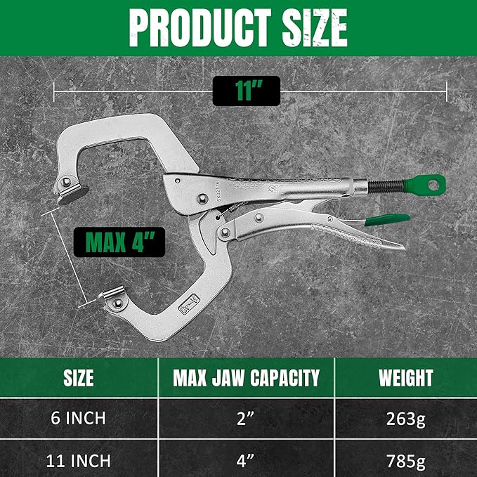 SK 2-Piece C-Clamp Locking Pliers Set with Swivel Pads, 6" & 11" Pliers, Premium CR-V Construction, Ergonomic Anti-slip Handle