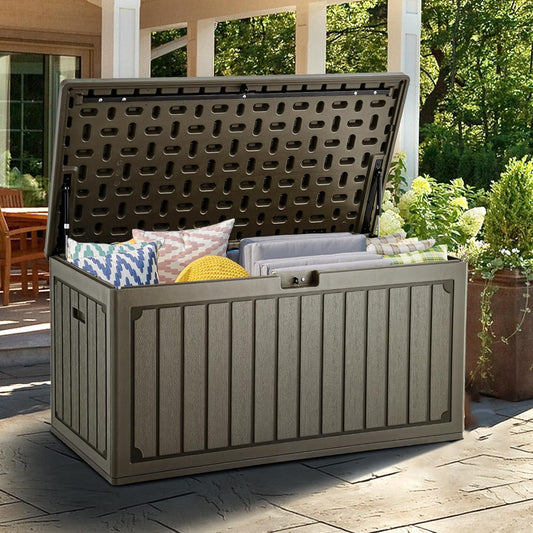 YITAHOME 90 Gallon Double-Wall Deck Box with Side Handles, Outdoor Large Storage for Patio Furniture Cushions, Garden Pool Accessories, Water Resistant & Lockable
