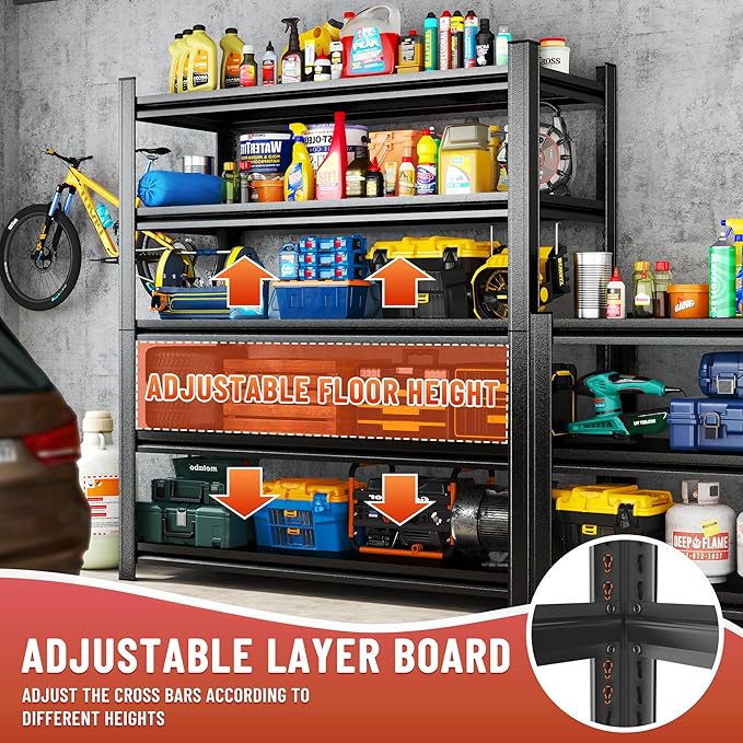 Heavy Duty 5-Tier Shelving Unit 2000LBS Capacity - Adjustable Steel Garage Shelves for Warehouse, Basement Storage(45.3''W x 15.7''D x 63" H)